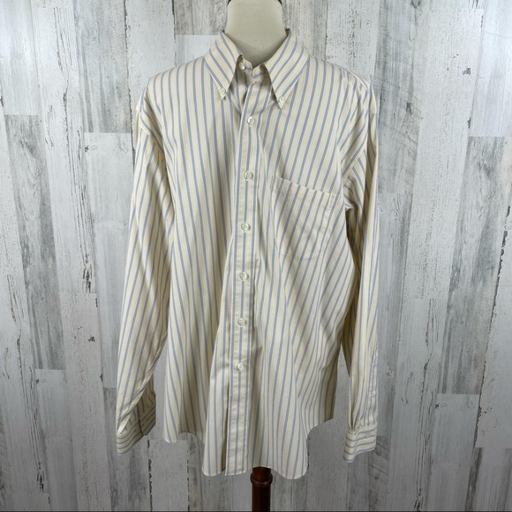 Brooks Brothers Men's Cream Blue‎ Stripes Button Down Shirt Size XL